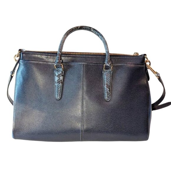 Coach Morgan Navy Leather Satchel Shoulder Bag w/Python Trim   F35887 - Picture 3 of 8